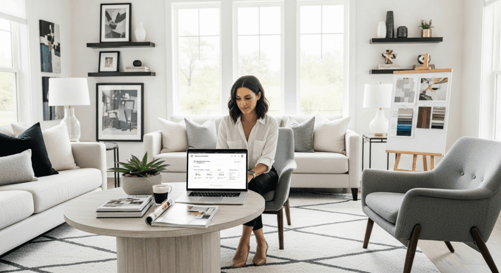 Local SEO for interior designers with GBP service showing business listings on Google Maps.