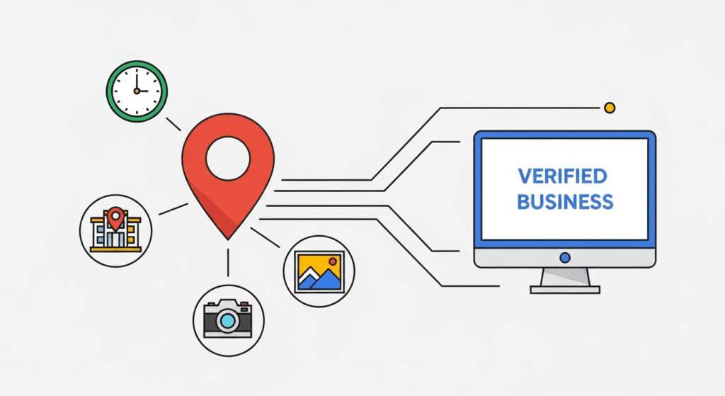 Google verification message displayed on a smartphone asking a business owner to confirm operating hours and details.
