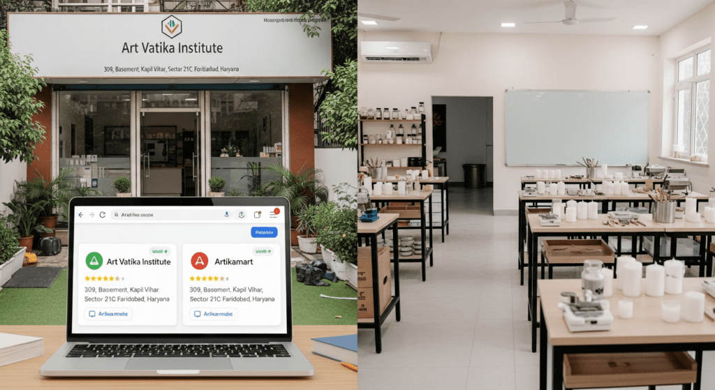 Google Business Profile optimization success for Art Vatika Institute in Sector 21C Faridabad showing two verified listings at the same address