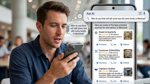 User asking AI for a comic book store suggestion
